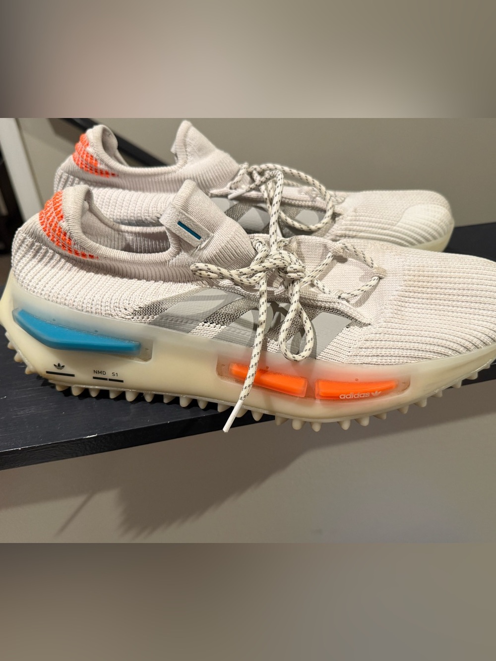 adidas Cream Knit Runner with Blue & Orange Accents